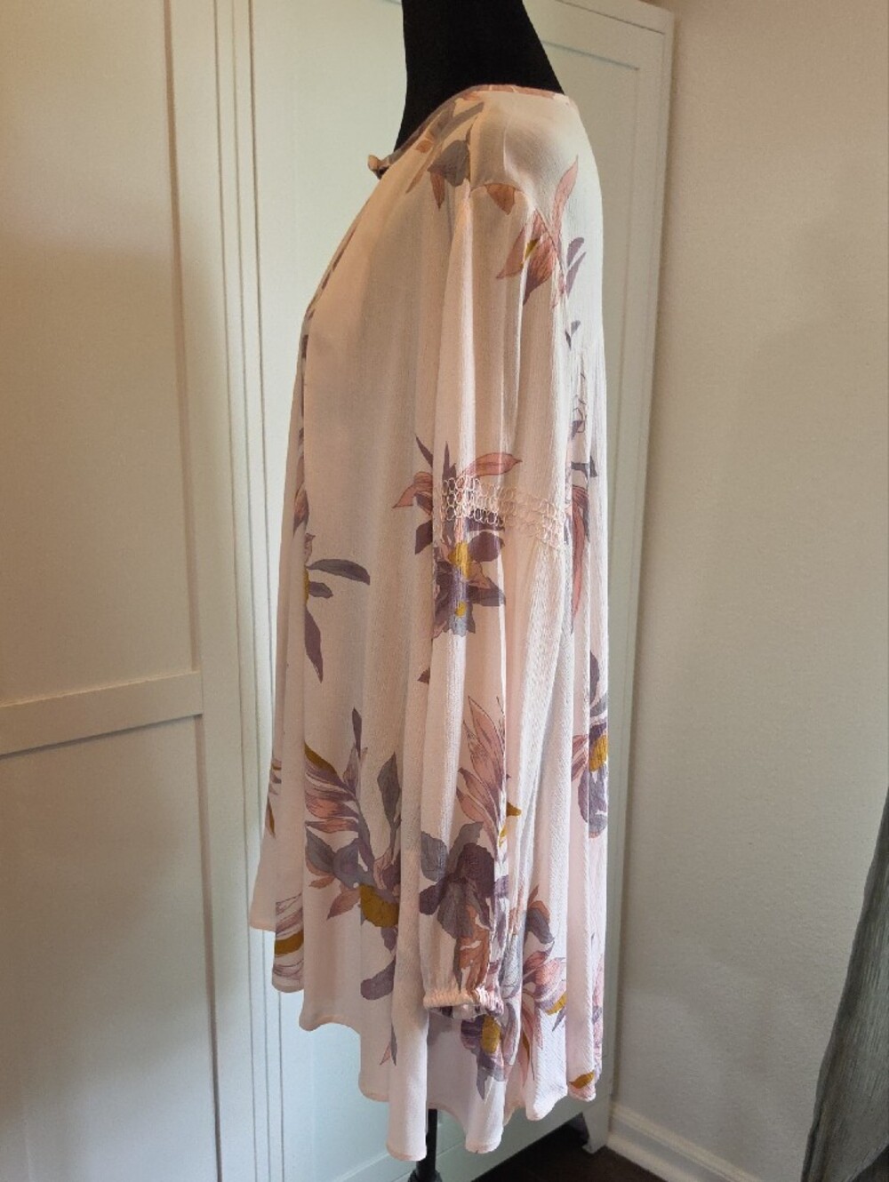 Free People Pink Floral Cutout Keyhole Mini Dress Tunic Boho Size M - Picture 5 of 13
